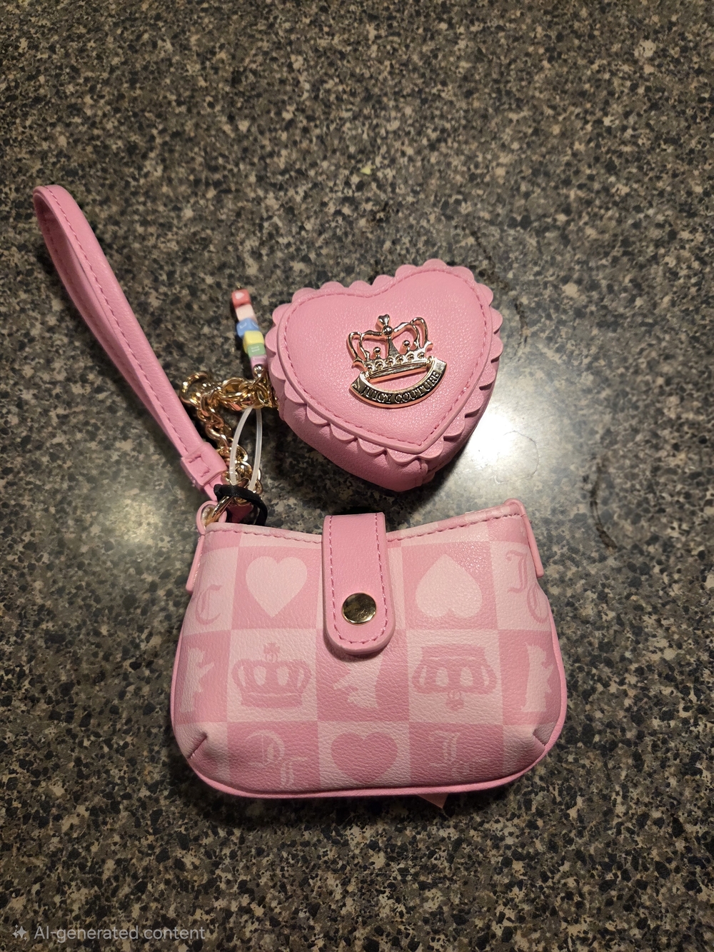 Pink Heart Wristlet and Heart Coin Pouch with Crown Accent